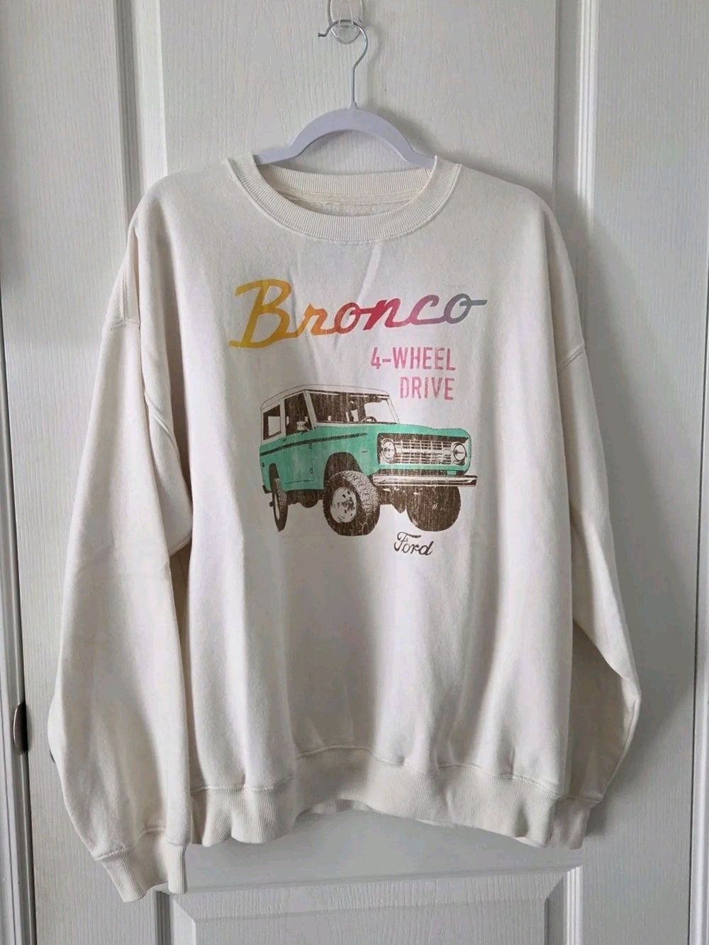 Ford Cream Crewneck Sweatshirt with Retro Bronco Graphic